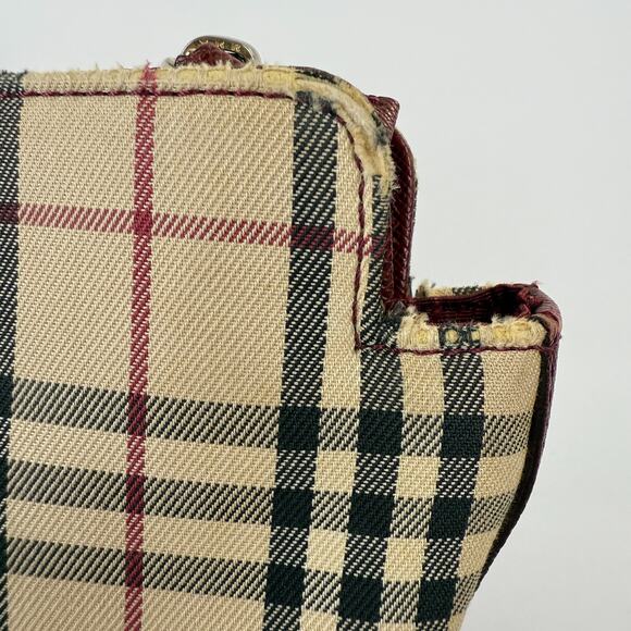 Burberry Nova Check Tote Bag Beige Black Burgundy Plaid Authentic ISSUES READ - Picture 9 of 16